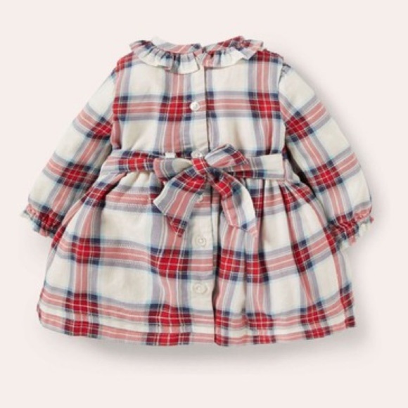 BABY BODEN Festive Check Red Robin Dress Plaid Back Button 3-6 Months - Picture 3 of 9